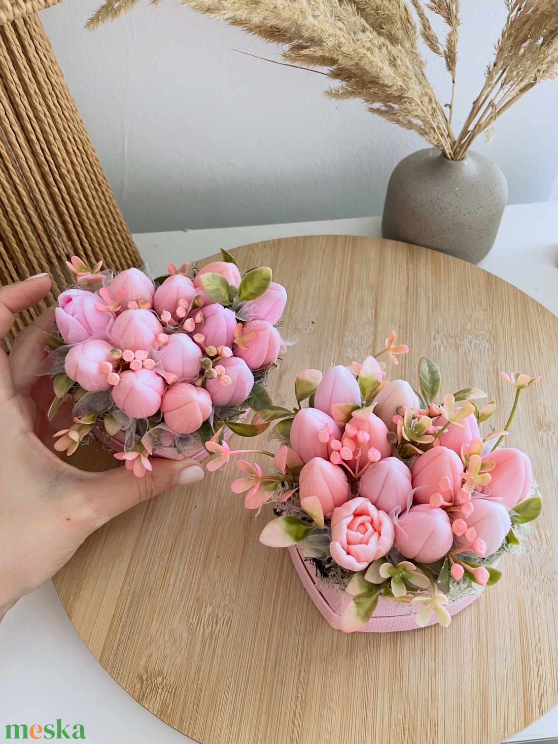 Illatos szappanvirág mini szív boxban tulipánokkal - otthon & életmód - virágdekoráció - virágok - virágbox - Meska.hu