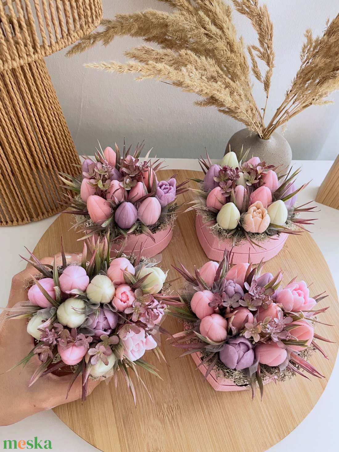 Szappanvirág mini szív box tulipánokkal - otthon & életmód - virágdekoráció - virágok - virágbox - Meska.hu