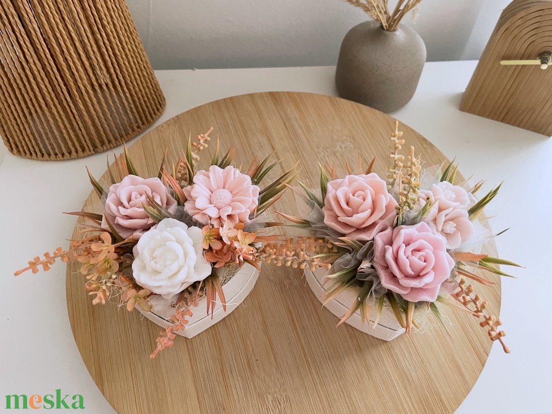 Mini szív boxok szapanvirággal - otthon & életmód - virágdekoráció - virágok - virágbox - Meska.hu