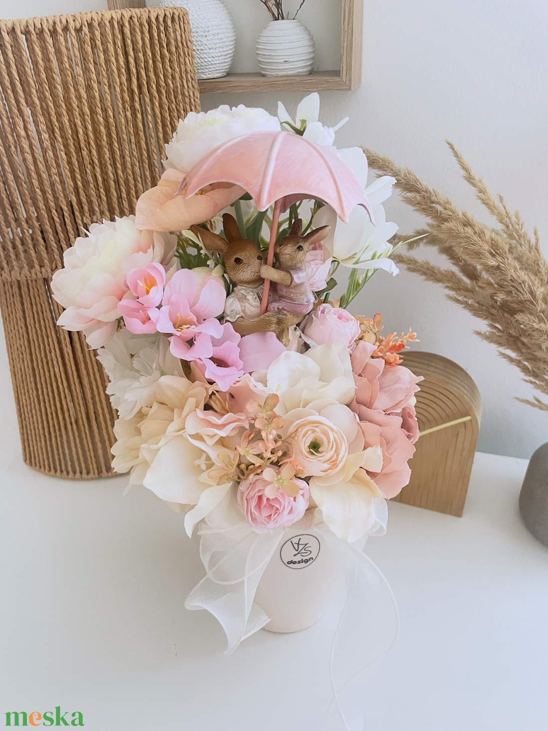 Clayre Eef nyuszi figurás tavaszi asztaldísz magasfényű vzs kerámia kaspóban - otthon & életmód - dekoráció - asztal és polc dekoráció - asztaldísz - Meska.hu