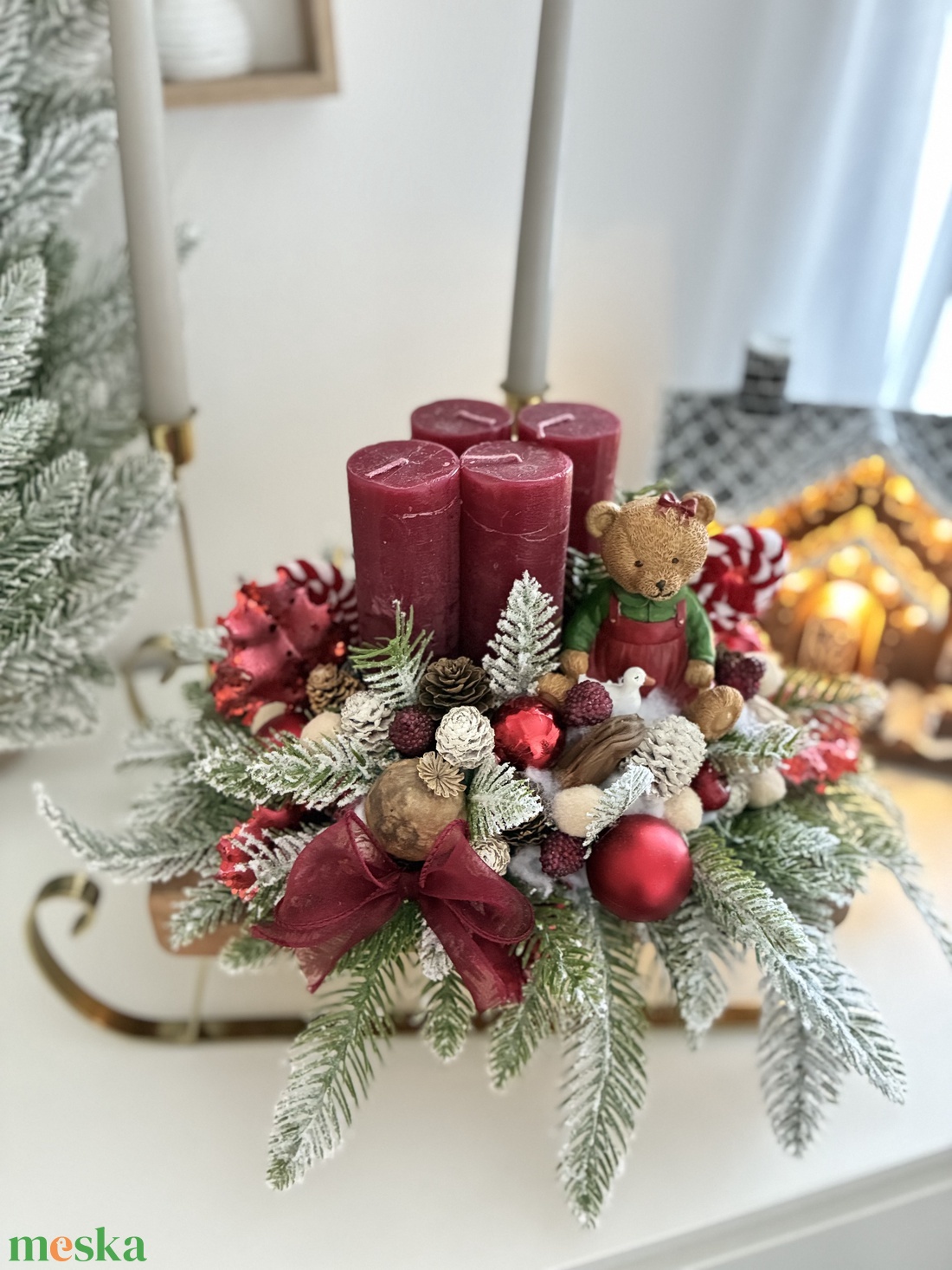 Adventi koszorú szánkós alapon - karácsony - adventi díszek - adventi koszorú - Meska.hu
