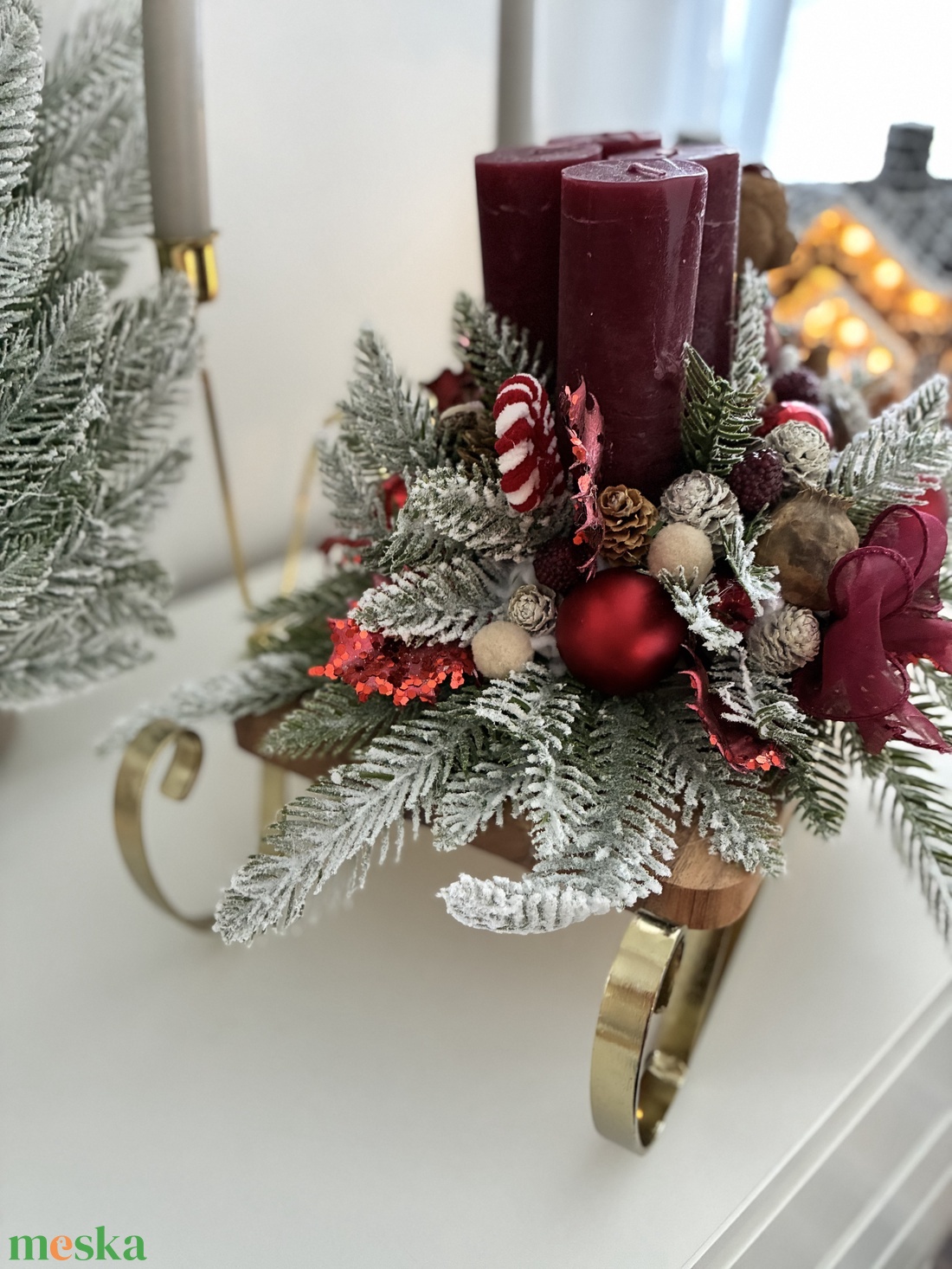 Adventi koszorú szánkós alapon - karácsony - adventi díszek - adventi koszorú - Meska.hu