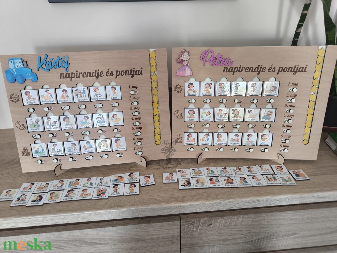 Napirend tervező tábla és pontgyűjtő gyerekeknek, fa napirend tervező - játék & sport - készségfejlesztő és logikai játék - montessori szivárvány, waldorf játékok - Meska.hu