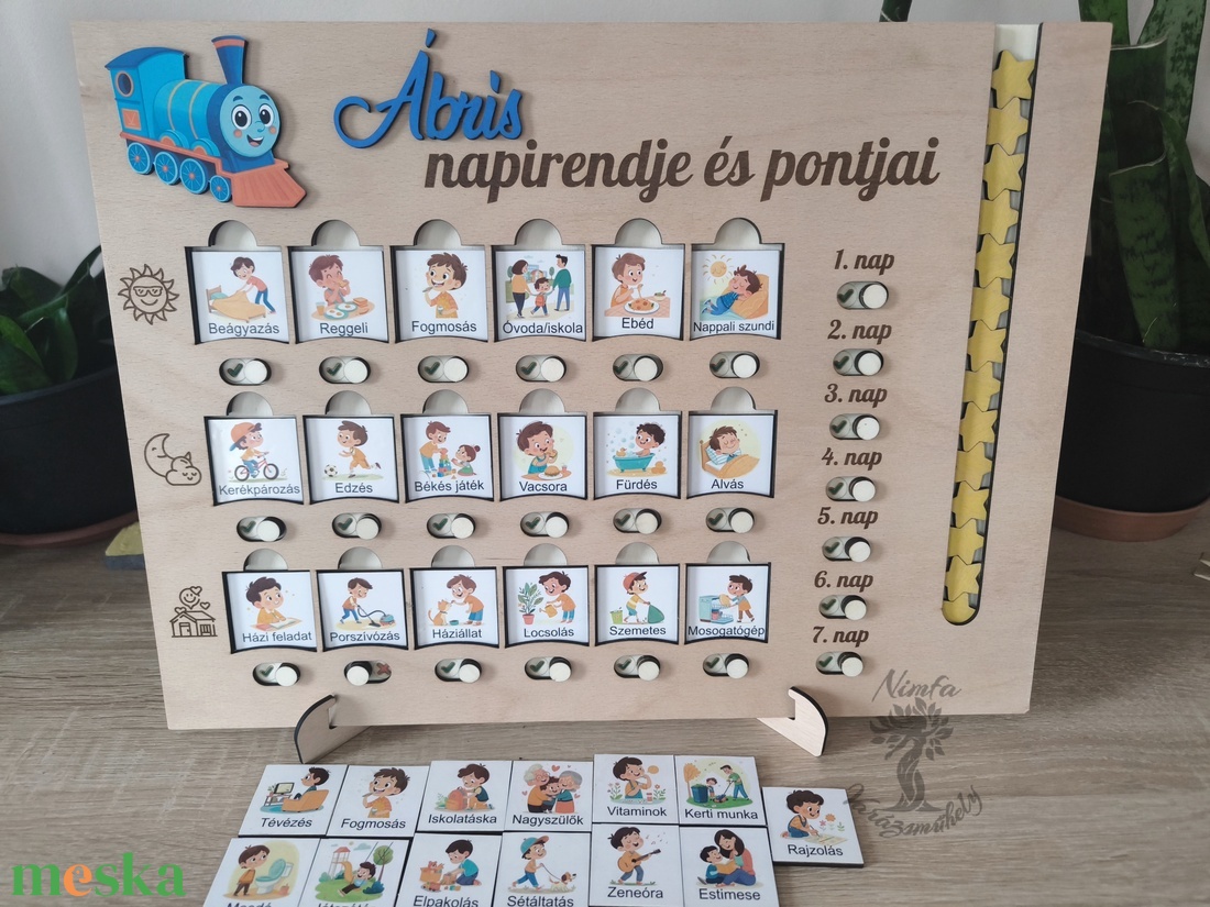 Napirend tervező tábla és pontgyűjtő gyerekeknek, fa napirend tervező - játék & sport - készségfejlesztő és logikai játék - montessori szivárvány, waldorf játékok - Meska.hu