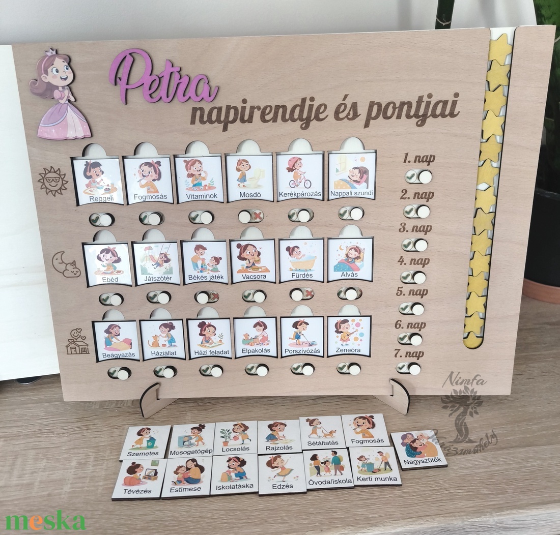 Gyerek napirendi tábla és pontgyűjtő, természetes fából készült játék - játék & sport - készségfejlesztő és logikai játék - montessori szivárvány, waldorf játékok - Meska.hu