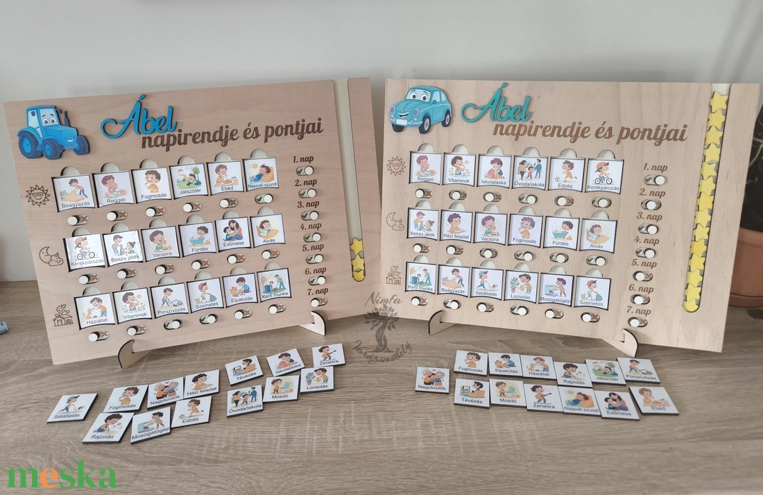 Gyerek napirendi tábla és pontgyűjtő, természetes fából készült játék - játék & sport - készségfejlesztő és logikai játék - montessori szivárvány, waldorf játékok - Meska.hu
