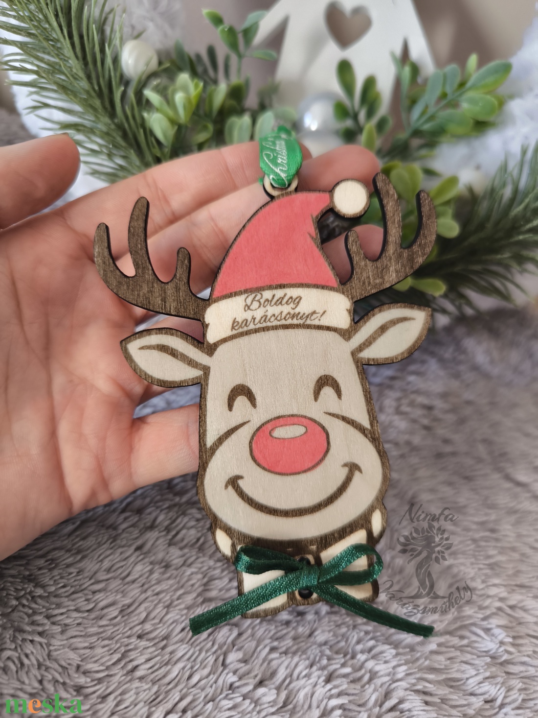 Karácsonyi pénzátadó, rénszarvasos karácsonyfadísz - karácsony - karácsonyi ajándékozás - karácsonyi képeslap, üdvözlőlap, ajándékkísérő - Meska.hu