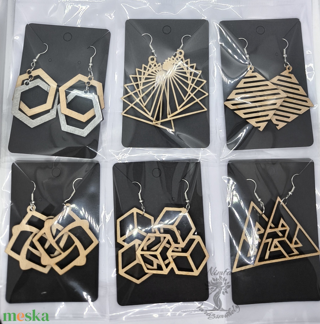 Fából készült egyedi fülbevaló, geometrikus hosszú fülbevaló - ékszer - fülbevaló - lógó fülbevaló - Meska.hu