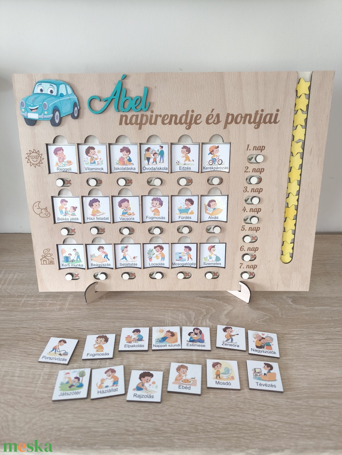 Napirend tervező tábla és pontgyűjtő gyerekeknek, fa napirend tervező - baba - mama - baba játékok - waldorf játékok - Meska.hu