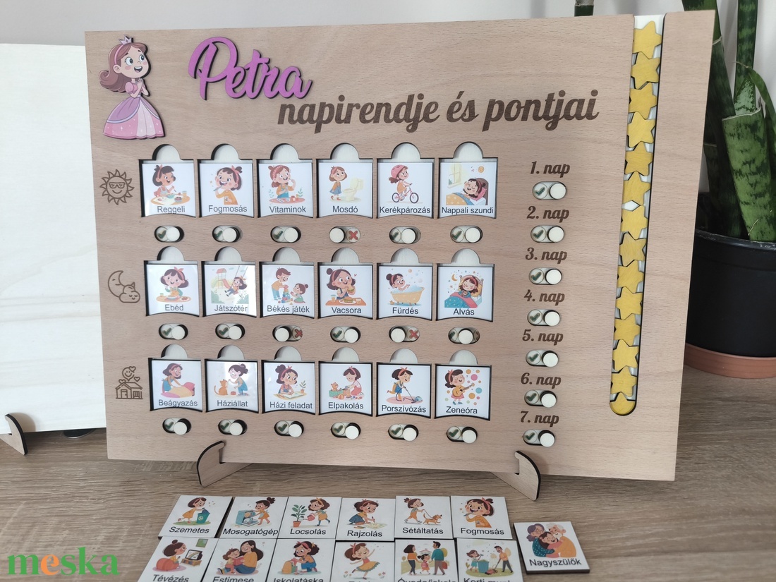 Napirend tervező tábla és pontgyűjtő gyerekeknek, fa napirend tervező - baba - mama - baba játékok - waldorf játékok - Meska.hu