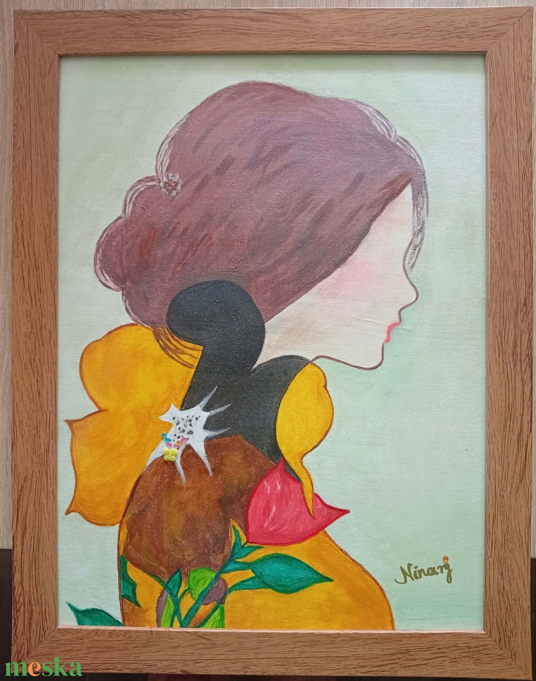 Madame Nora című, eredeti Ninary akril festmény fa keretben, hitelesítési tanúsítvánnyal, 30X40 cm - művészet - festmény - akril - Meska.hu