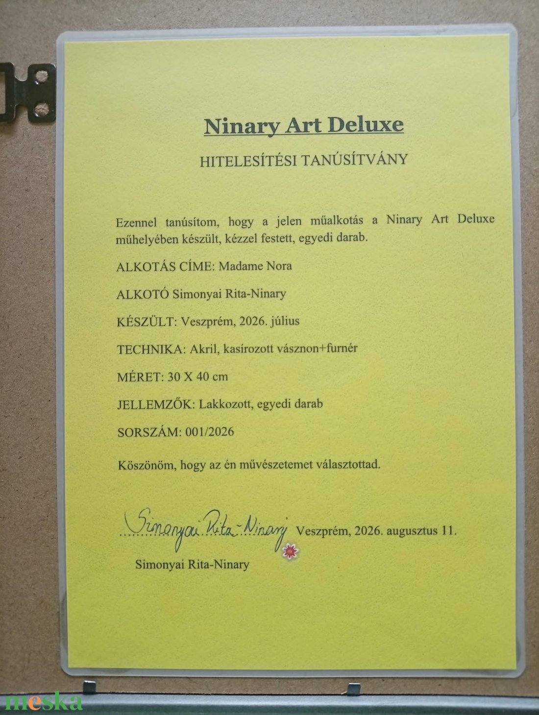 Madame Nora című, eredeti Ninary akril festmény fa keretben, hitelesítési tanúsítvánnyal, 30X40 cm - művészet - festmény - akril - Meska.hu