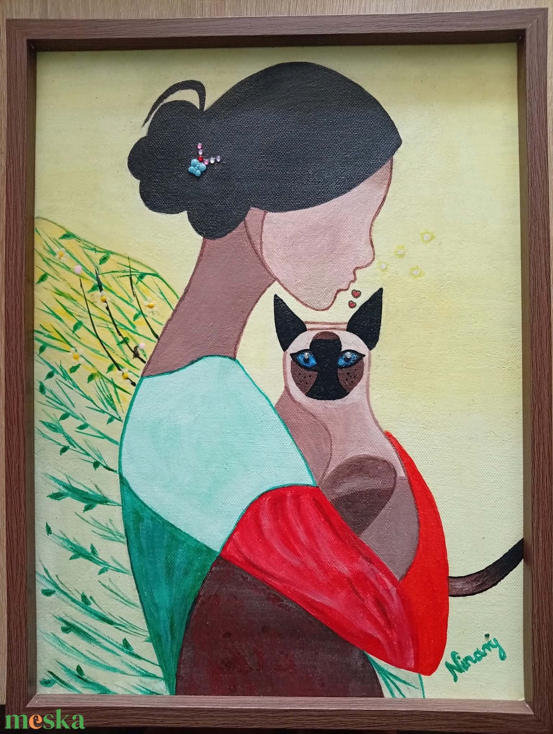 Kiss for BluEye Jack eredeti Ninary akril festmény fa keretben, hitelesítési tanúsítvánnyal, 30X40 cm - művészet - festmény - akril - Meska.hu