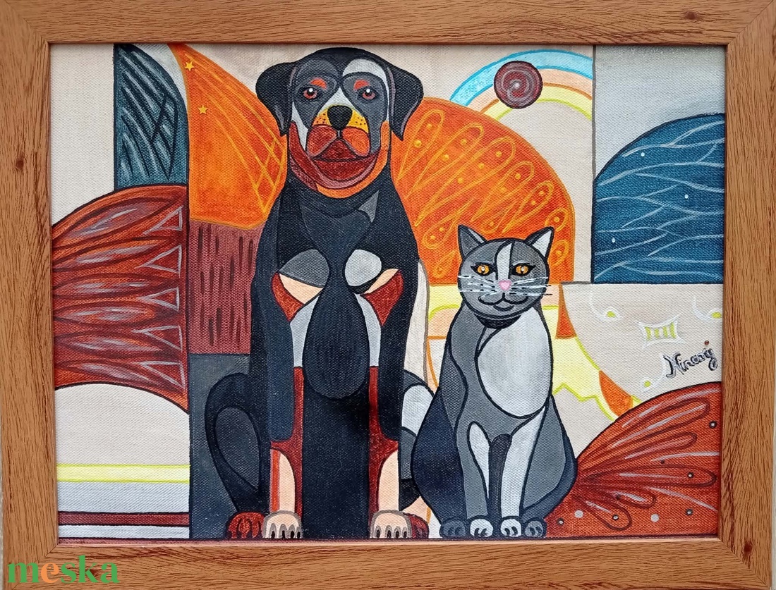 Besties című eredeti, szignózott, akril festmény keretben, 30X40 cm - művészet - festmény - akril - Meska.hu