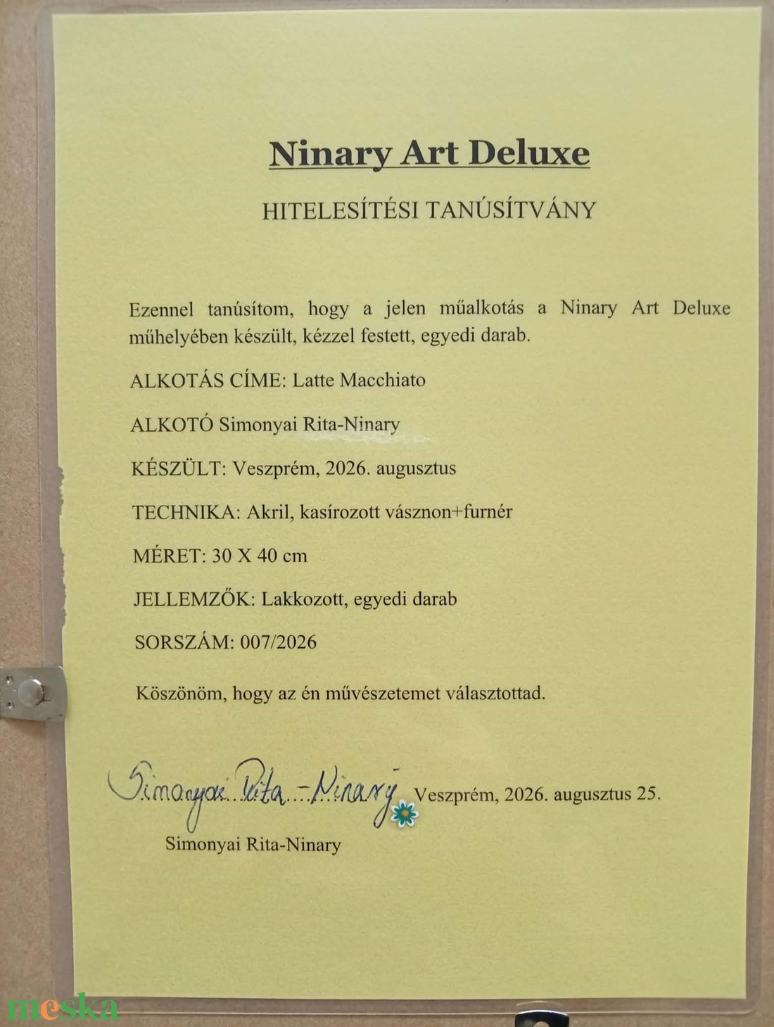 Latte Macchiato című eredeti, akril, szignózott Ninary festmény keretben, 30X40 cm - művészet - festmény - akril - Meska.hu