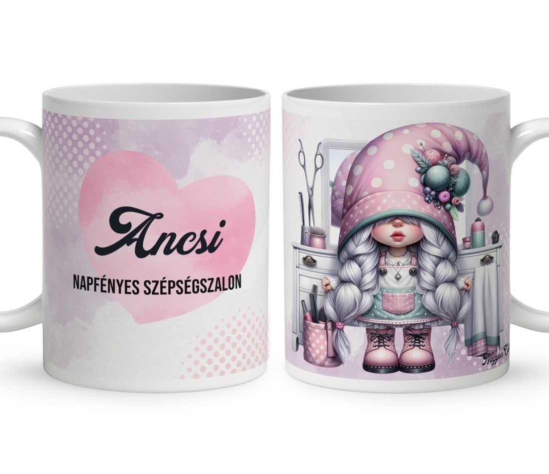 Névvel kérhető - Fodrász manólány az asztalnál mintás bögre - otthon & életmód - konyhafelszerelés, tálalás - tálalás - bögre & csésze - Meska.hu