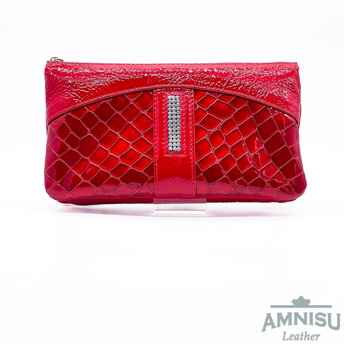 Sötét piros lakk krokkómintás - piros gyűrt lakk egyenes swarovski köves női bőr pénztárca G5022-5009 -  - Meska.hu