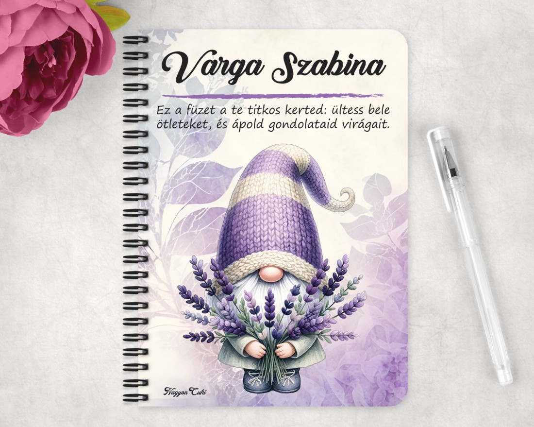 Személyre szabható - Illatos Levendulás manó mintás A6-os füzet - otthon & életmód - papír, írószer - jegyzetfüzet & napló - Meska.hu