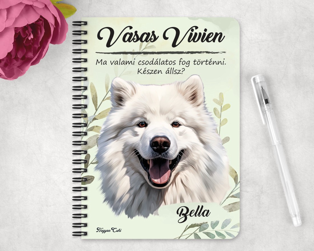 Személyre szabható - Samoyed portré mintás A6-os füzet - otthon & életmód - papír, írószer - jegyzetfüzet & napló - Meska.hu