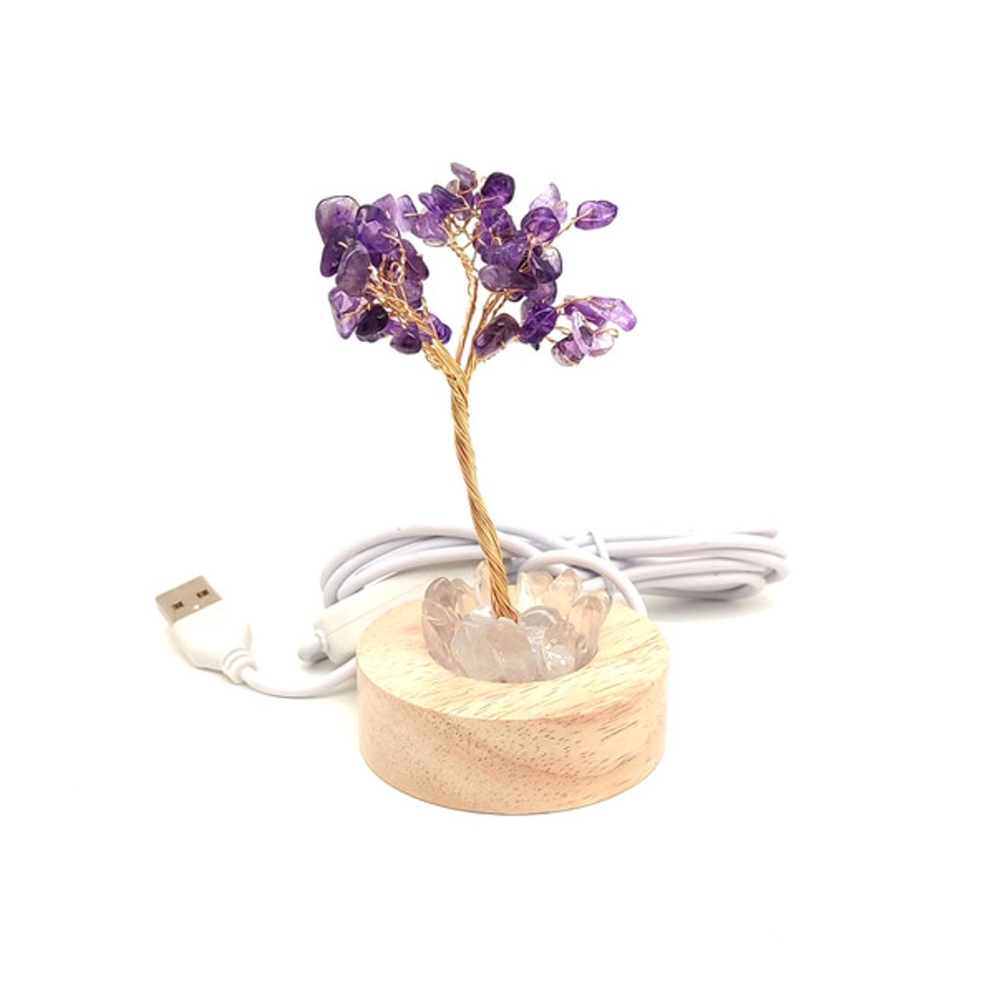 Ametiszt hegyikristály életfa ásvány hangulatlámpa fa talppal 10 cm - kellékek & szerszámok - ásvány alapanyag - Meska.hu