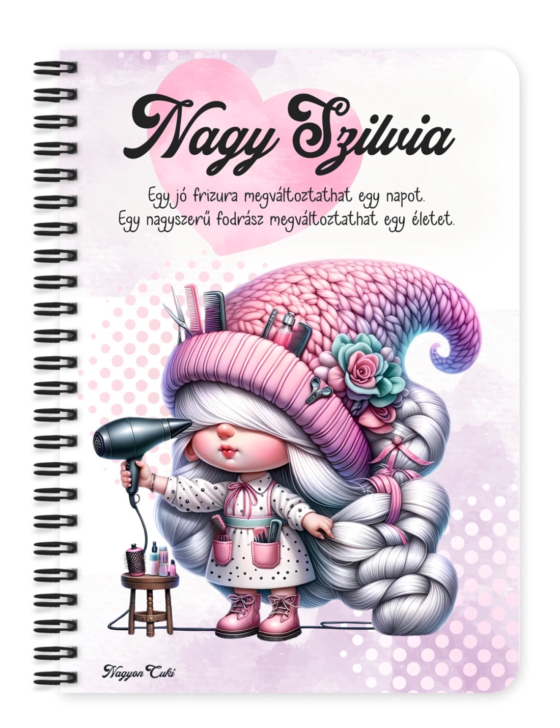 Személyre szabható - Fodrász manólány hajszárítóval mintás A6-os füzet - otthon & életmód - papír, írószer - jegyzetfüzet & napló - Meska.hu