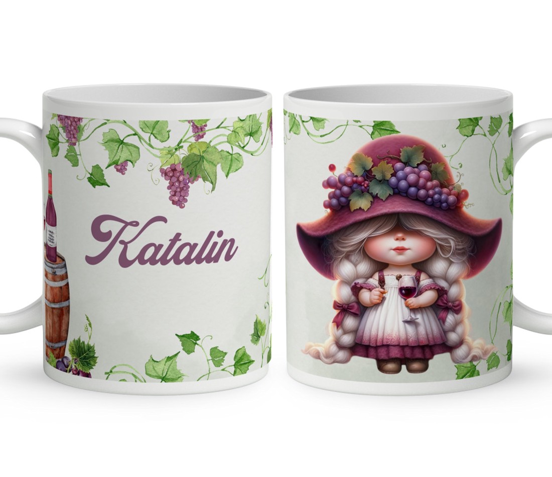 Névvel kérhető - Szépséges borász manó lány mintás bögre - otthon & életmód - konyhafelszerelés, tálalás - tálalás - bögre & csésze - Meska.hu