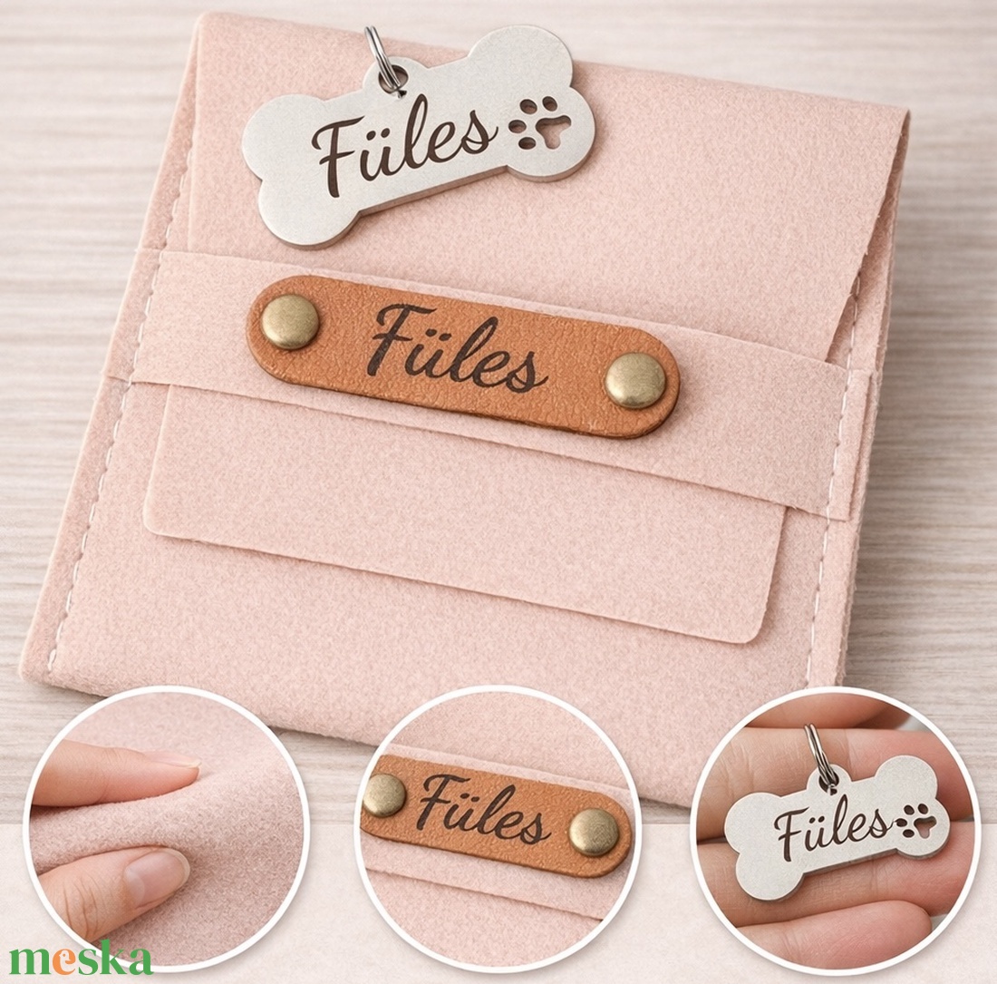 Egyedi gravírozott kutyabiléta textil tasakkal - otthon & életmód - kisállatoknak - kutyáknak - kutya biléta - Meska.hu