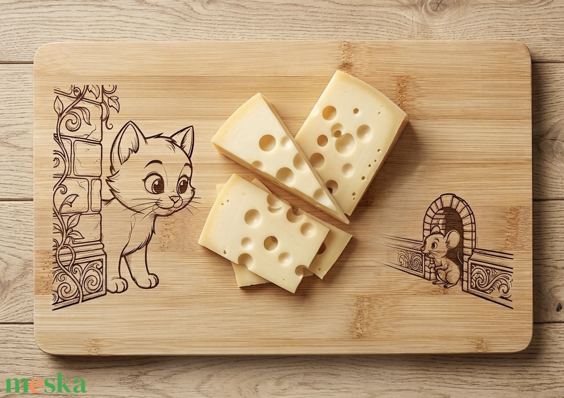  Gravírozott bambusz sajtvágó deszka � 25 � 16 cm - otthon & életmód - konyhafelszerelés, tálalás - sütés, főzés - vágódeszka - Meska.hu