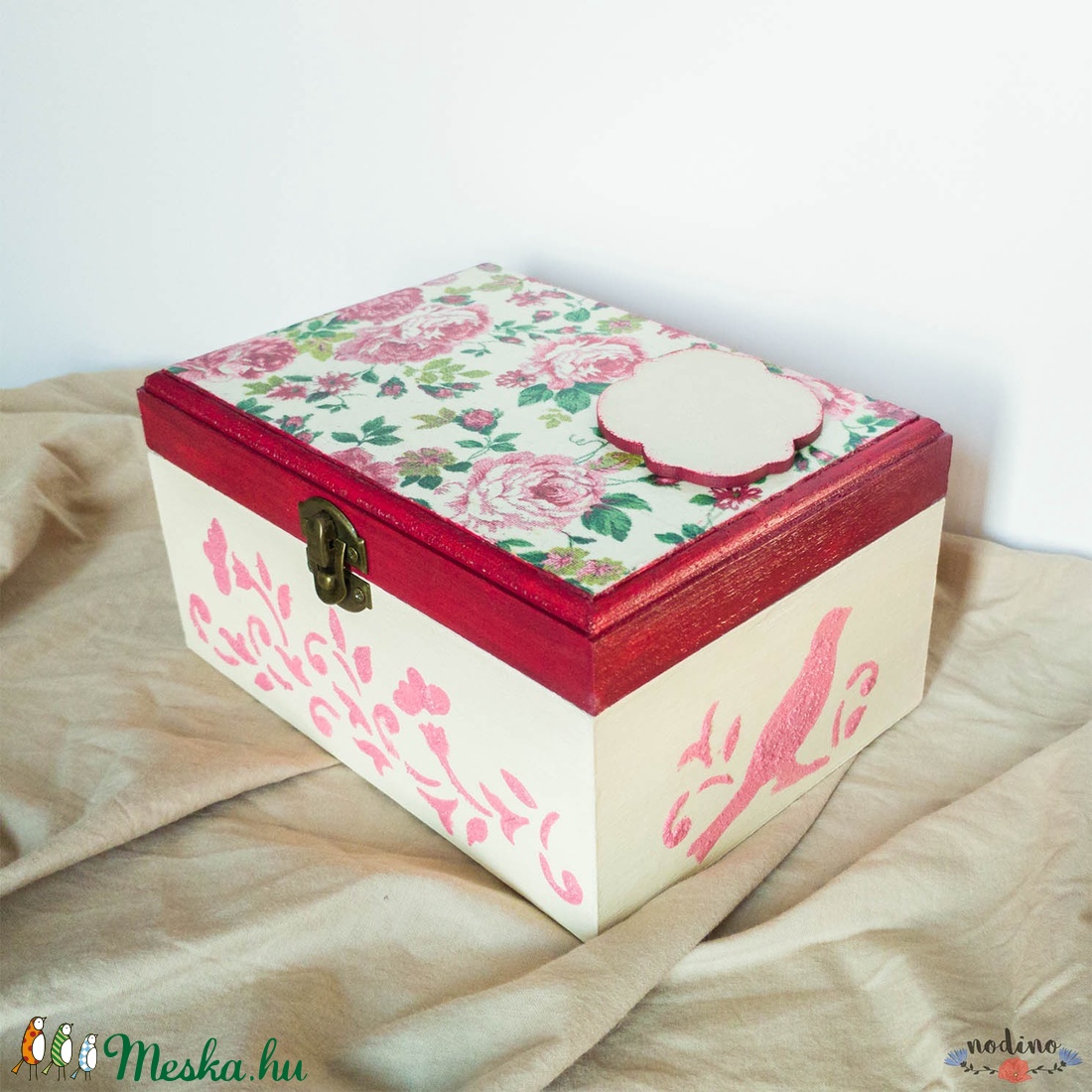 Személyes üzenettel ellátható, négyszögletes fa dobozka rózsaszín és bézs színekben - otthon & lakás - dekoráció - Meska.hu
