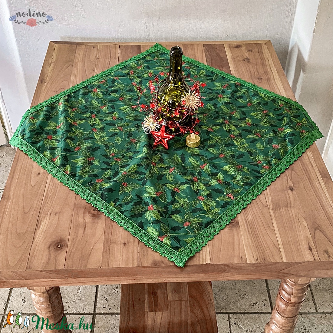 Karácsonyi, adventi terítő, zöld csipke szegéllyel zöld-piros magyal mintával - karácsony - karácsonyi lakásdekoráció - Meska.hu Karácsonyi, adventi terítő, zöld csipke szegéllyel zöld-piros magyal mintával - karácsony - karácsonyi lakásdekoráció - Meska.hu