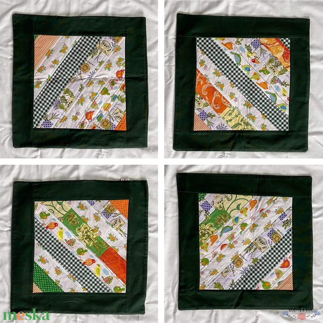 Négyszögletes vidám mintás patchwork székpárna huzat (fehér, zöld, narancssárga) 41 x 41 cm, 4darab - otthon & életmód - lakástextil - székpárna, huzat - Meska.hu Négyszögletes vidám mintás patchwork székpárna huzat (fehér, zöld, narancssárga) 41 x 41 cm, 4darab - otthon & életmód - lakástextil - székpárna, huzat - Meska.hu