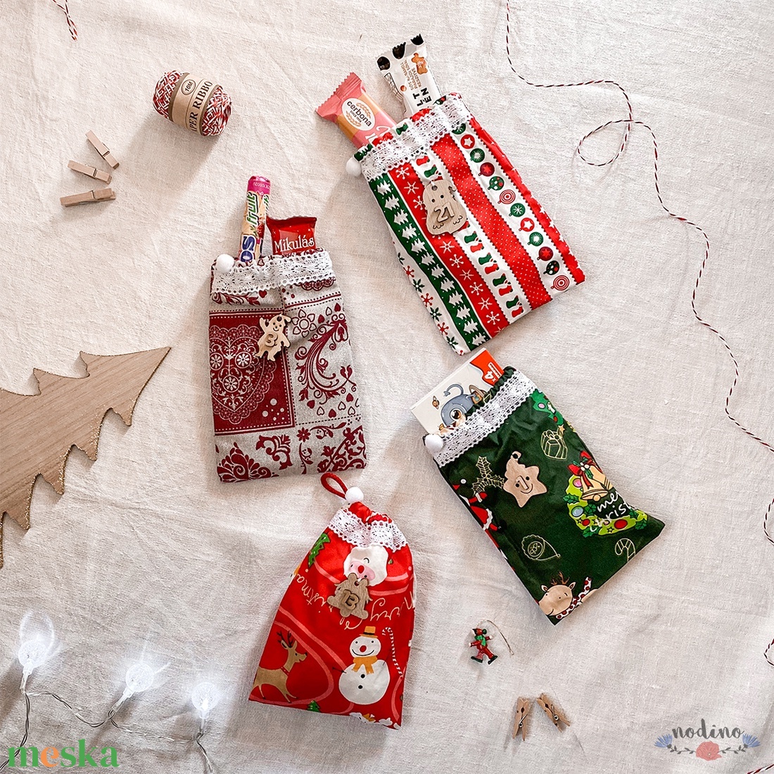 Adventi naptár, vidám mintás zsákok csipkével és fa számokkal, karácsonyi dekoráció (24 darab) - karácsony - adventi díszek - adventi naptár - Meska.hu Adventi naptár, vidám mintás zsákok csipkével és fa számokkal, karácsonyi dekoráció (24 darab) - karácsony - adventi díszek - adventi naptár - Meska.hu