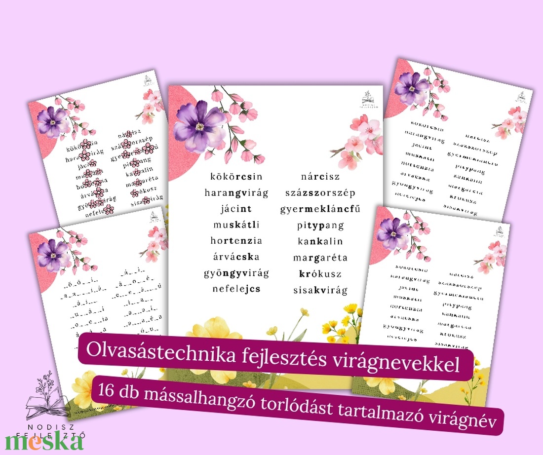 Olvasólapok virágnevekkel  - játék & sport - készségfejlesztő és logikai játék - oktató játékok - Meska.hu
