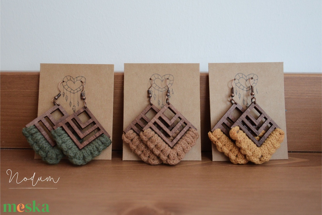Makramé fülbevaló (Terra kollekció) - esküvő - ékszer - fülbevaló - Meska.hu