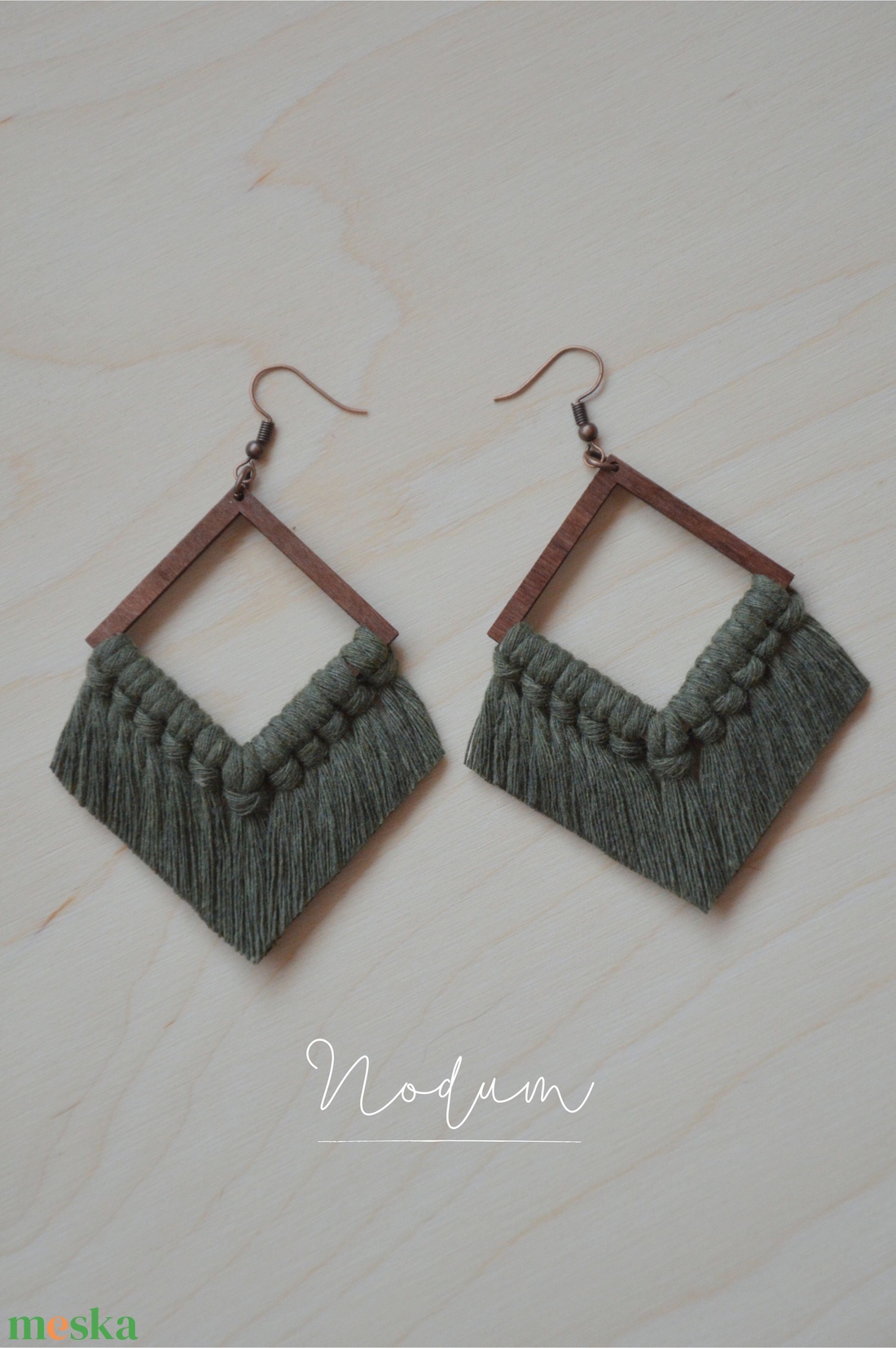 Makramé fülbevaló (Terra kollekció) - esküvő - ékszer - fülbevaló - Meska.hu