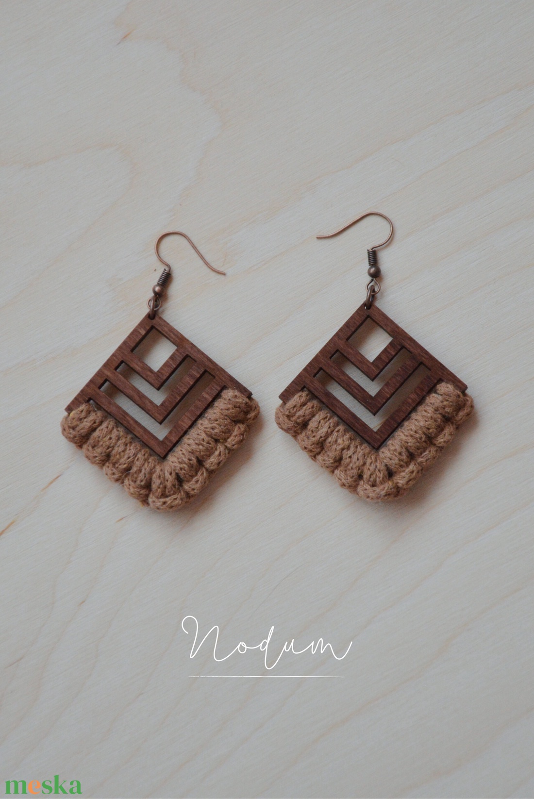 Makramé fülbevaló (Terra kollekció) - esküvő - ékszer - fülbevaló - Meska.hu