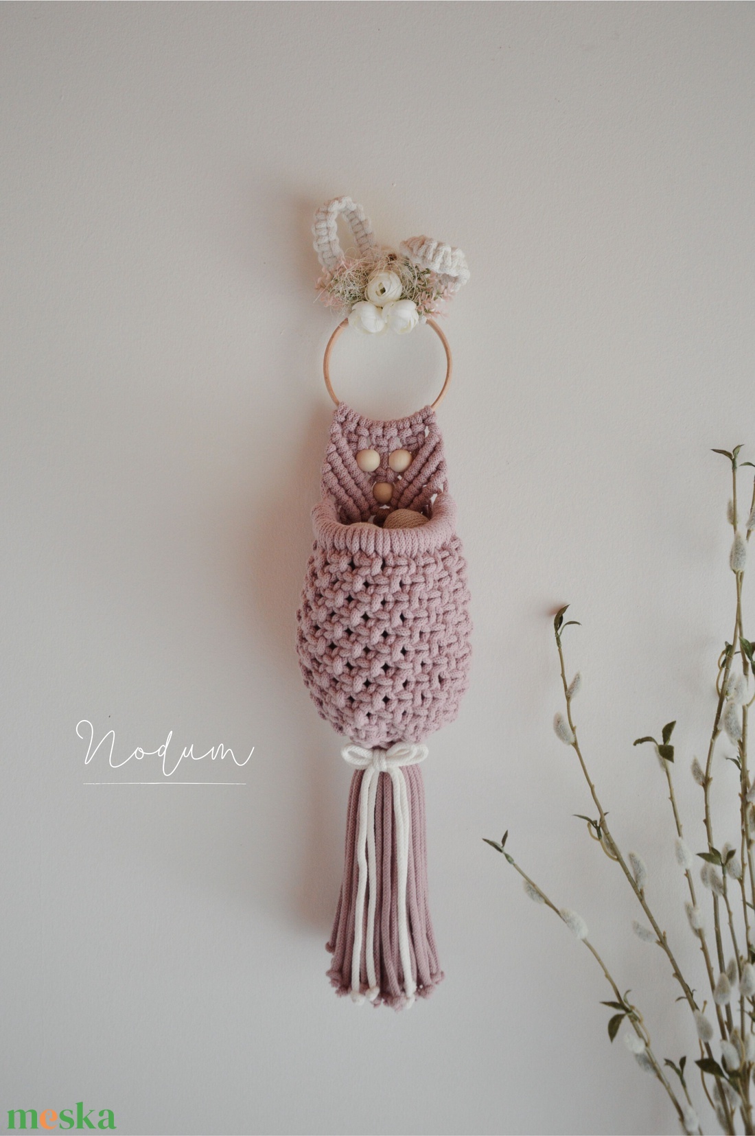 Húsvéti nyuszis felakasztható kosár - otthon & életmód - dekoráció - ajtó- és ablak dekoráció - ajtódísz & kopogtató - Meska.hu