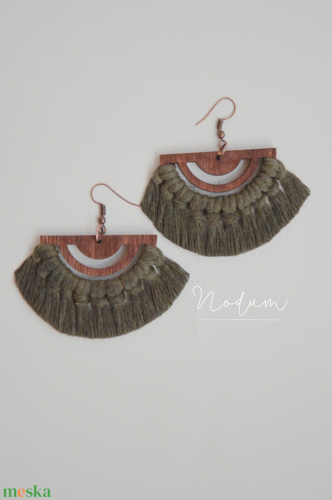 Makramé fülbevaló (Terra kollekció) - esküvő - ékszer - fülbevaló - Meska.hu