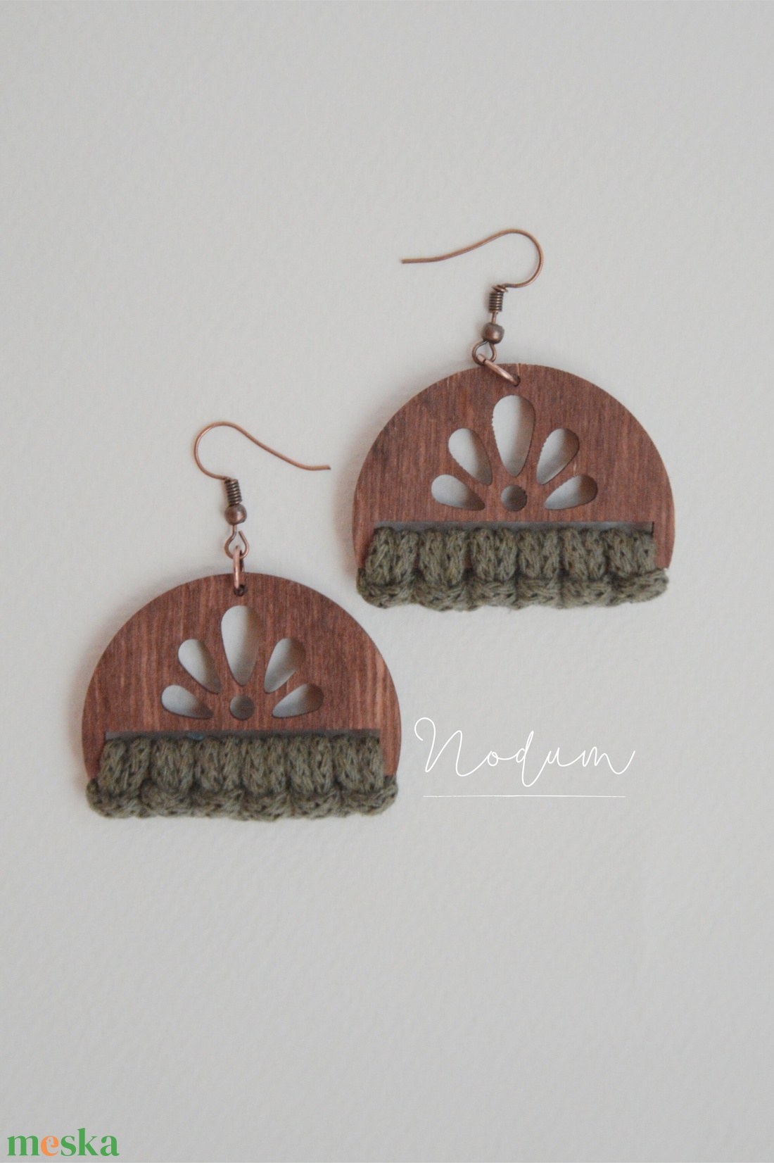 Makramé fülbevaló (Terra kollekció) - esküvő - ékszer - fülbevaló - Meska.hu