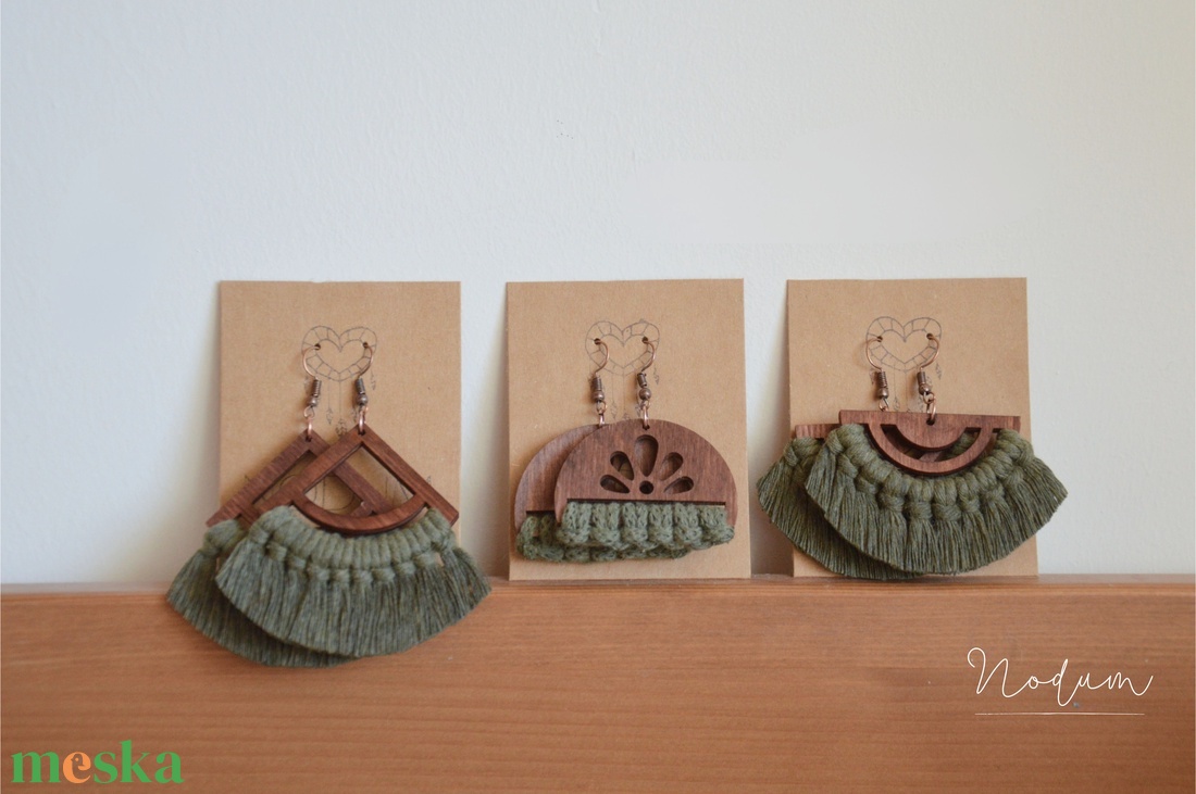 Makramé fülbevaló (Terra kollekció) - esküvő - ékszer - fülbevaló - Meska.hu