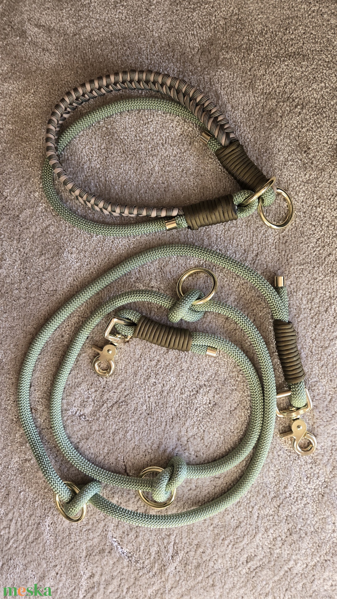 Olive Premium Paracord Kutyapóráz és Nyakörv Szett M-es méretben - otthon & életmód - kisállatoknak - kutyáknak - kutya póráz - Meska.hu