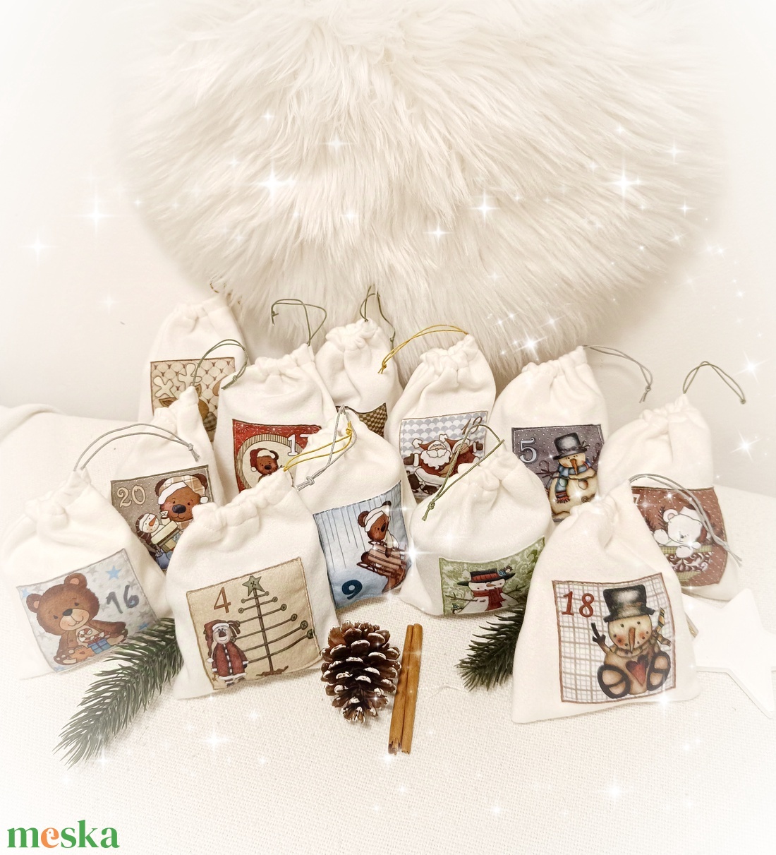 Adventi naptár, zsákok - karácsony - adventi díszek - adventi naptár - Meska.hu