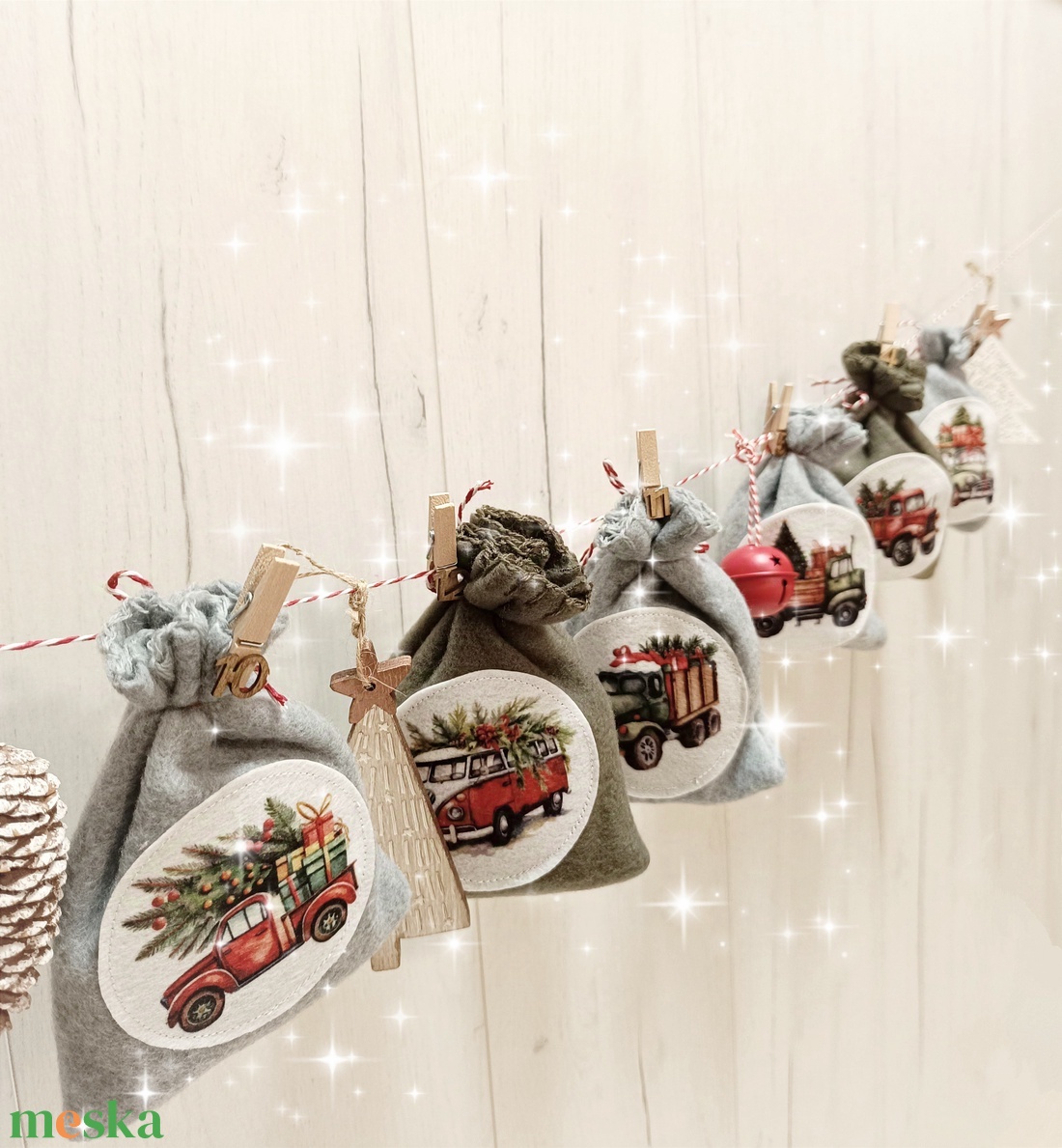 Adventi naptár, autós zsákok - karácsony - adventi díszek - adventi naptár - Meska.hu