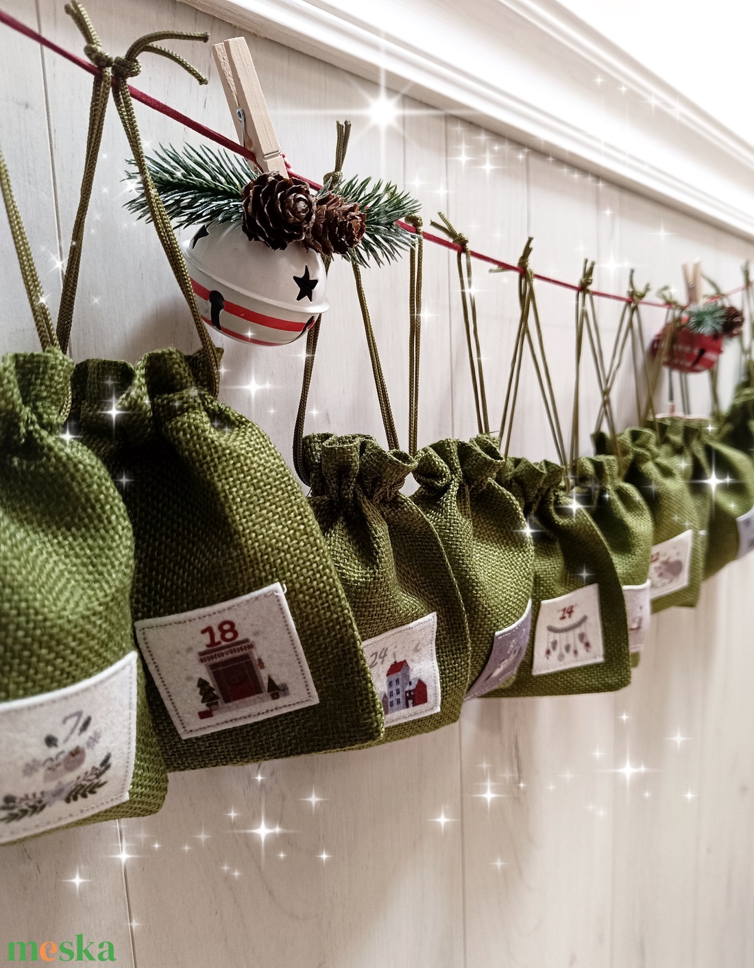 Adventi naptár, juta zsákok - karácsony - adventi díszek - adventi naptár - Meska.hu