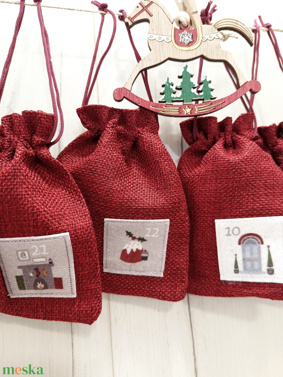 Adventi naptár, juta zsákok - karácsony - adventi díszek - adventi naptár - Meska.hu