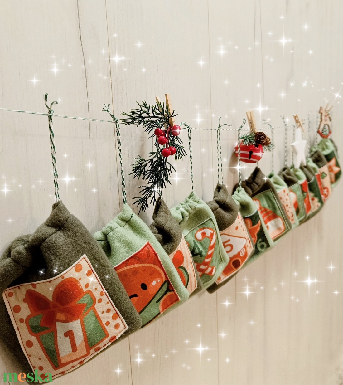 Adventi naptár, polár zsákok - karácsony - adventi díszek - adventi naptár - Meska.hu