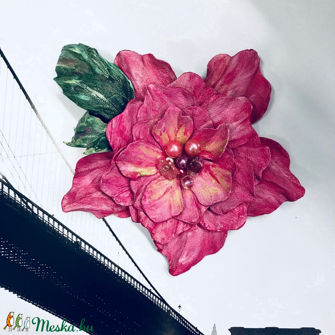 Valódi Bőr Virág bross kitűző hajdísz pink magenta Balatoni nyár alkalmi bohó kézzel készített handmade zero waste - ékszer - kitűző és bross - kitűző - Meska.hu
