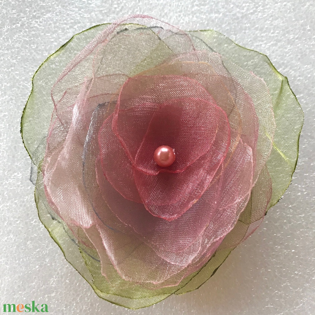 Tüll és organza virág hajpáni handmade pink esküvői keresztelőre alkalomra ünnepre baba fotózásra - esküvő - hajdísz - hajpánt - Meska.hu