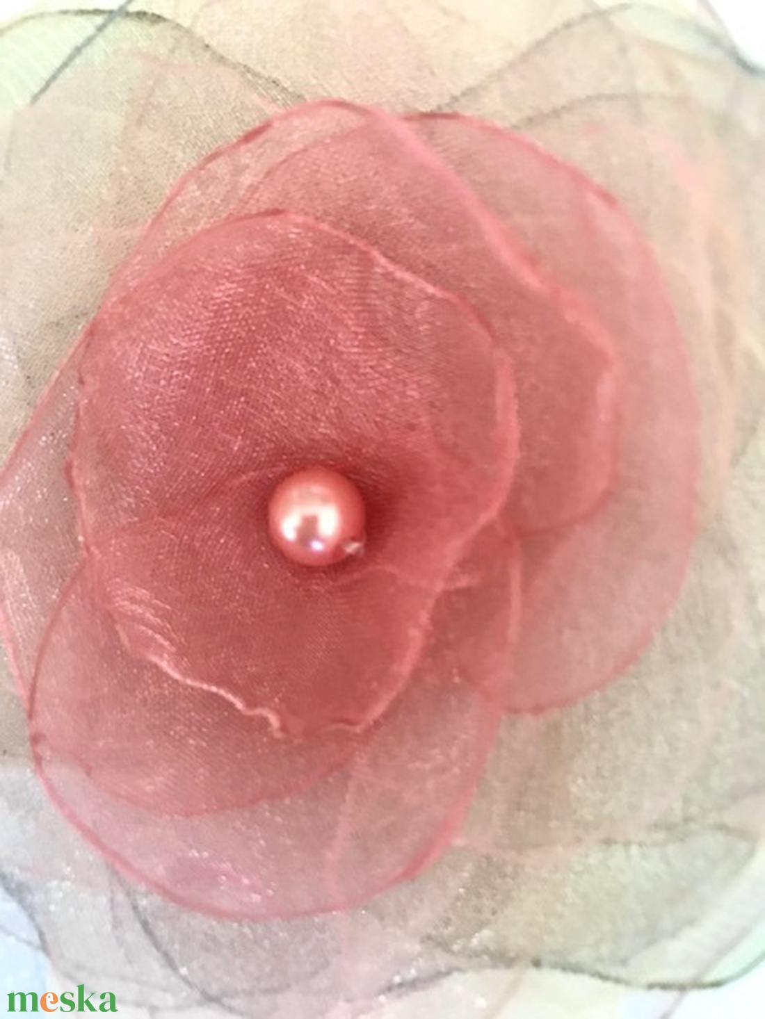 Tüll és organza virág hajpáni handmade pink esküvői keresztelőre alkalomra ünnepre baba fotózásra - esküvő - hajdísz - hajpánt - Meska.hu