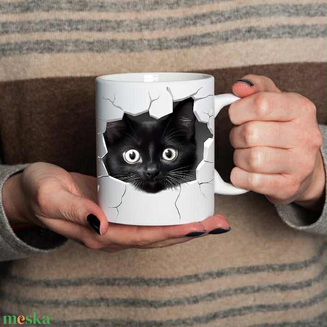 3D fekete macskás bögre - otthon & életmód - konyhafelszerelés, tálalás - tálalás - bögre & csésze - Meska.hu